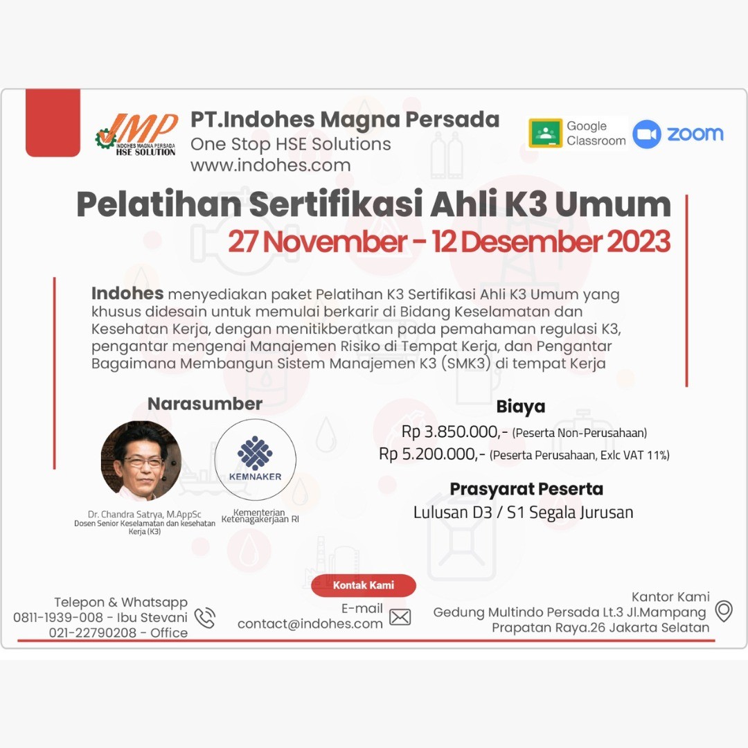 Pelatihan Ahli K3 Umum | 27 November - 12 Desember 2023 | Online Class